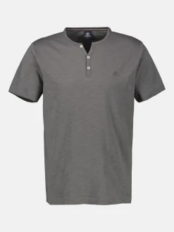 Serafino-Shirt in unifarbener Strukturware